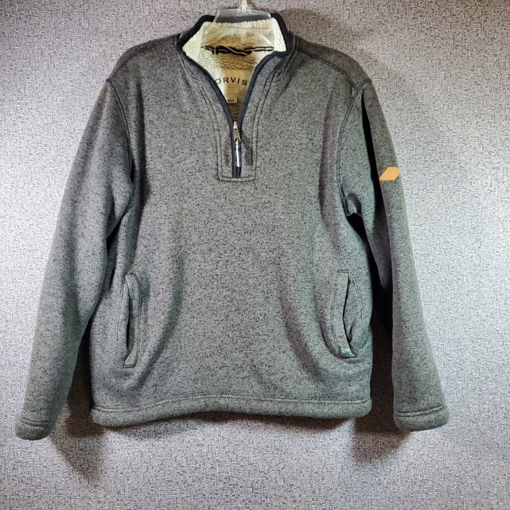 Orvis Men's Sherpa Lined Quarter Zip with Pockets Grey Size Small